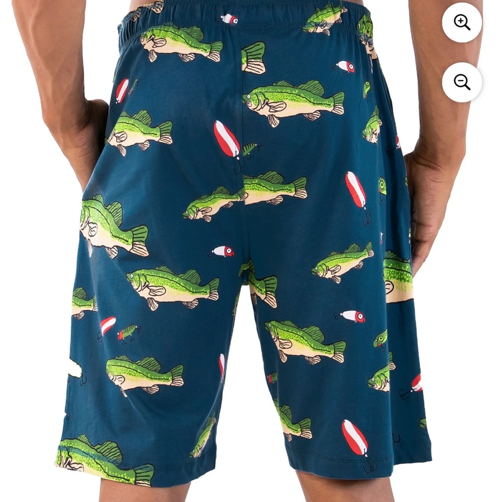 Lazy One Men's Fish Print Pajama Shorts - Teal - Picture 2 of 3